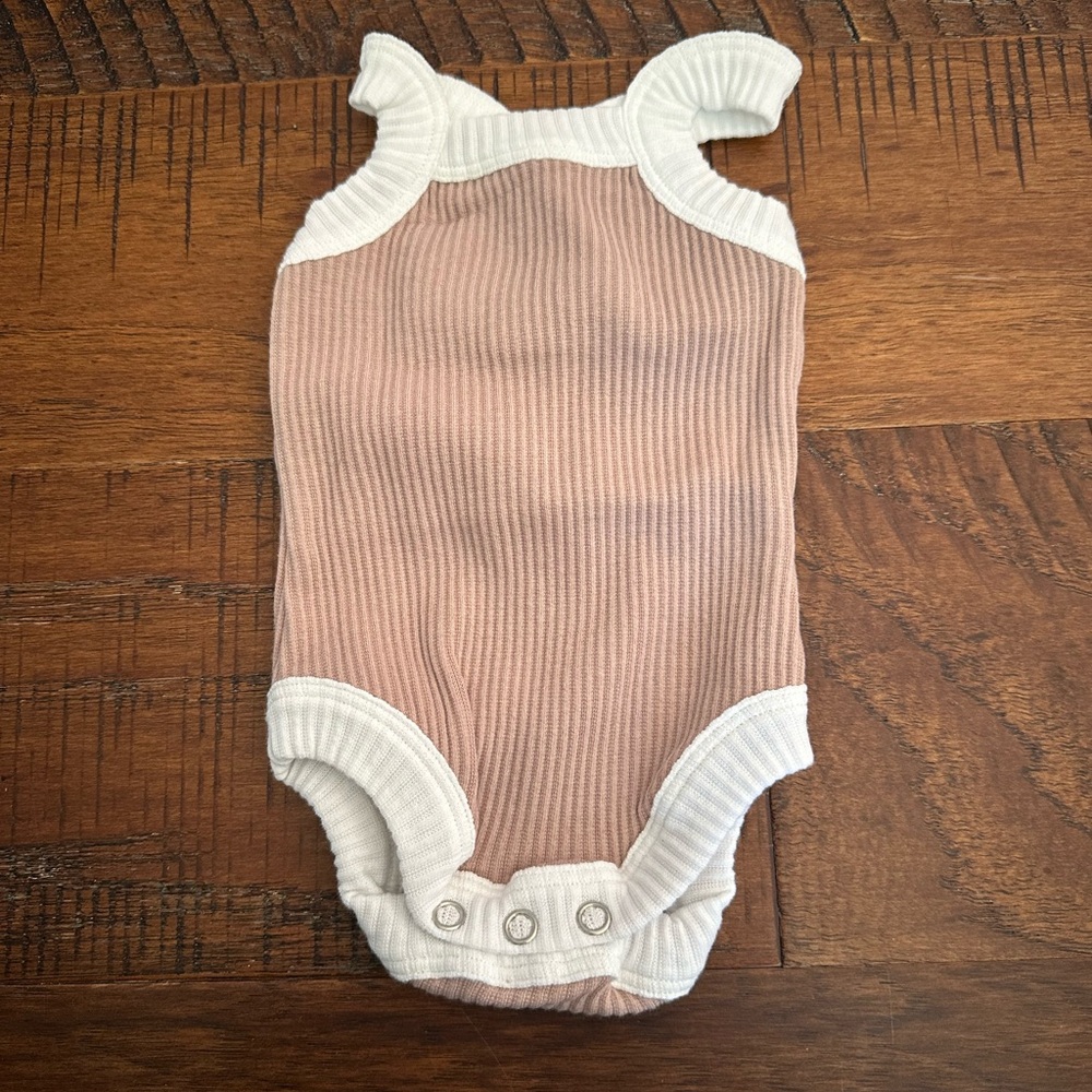 Ribbed Tan and White Kids One Piece